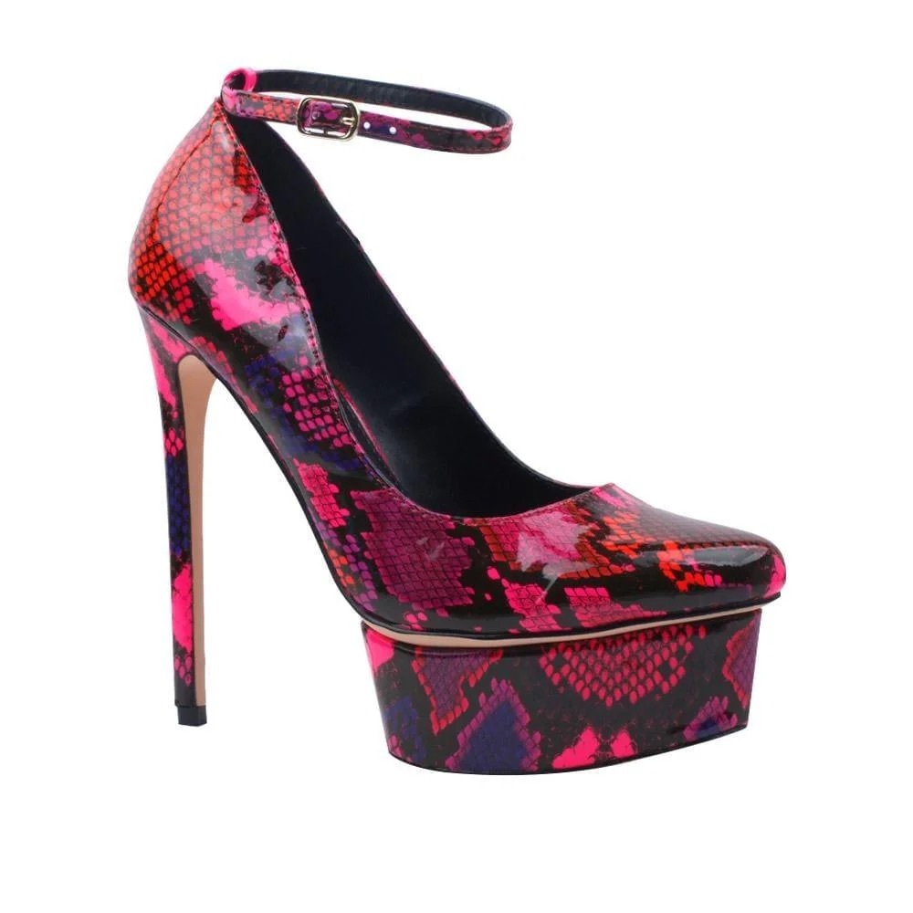 ❤️ NEW!  Privileged Lemon Drop Hassiba Platform Stiletto Pump Snake Patent